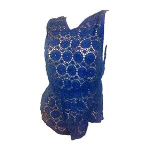 Victorias Secrets Floral Crochet Blue Sleeveless Romper Summer Swim Cover-Up